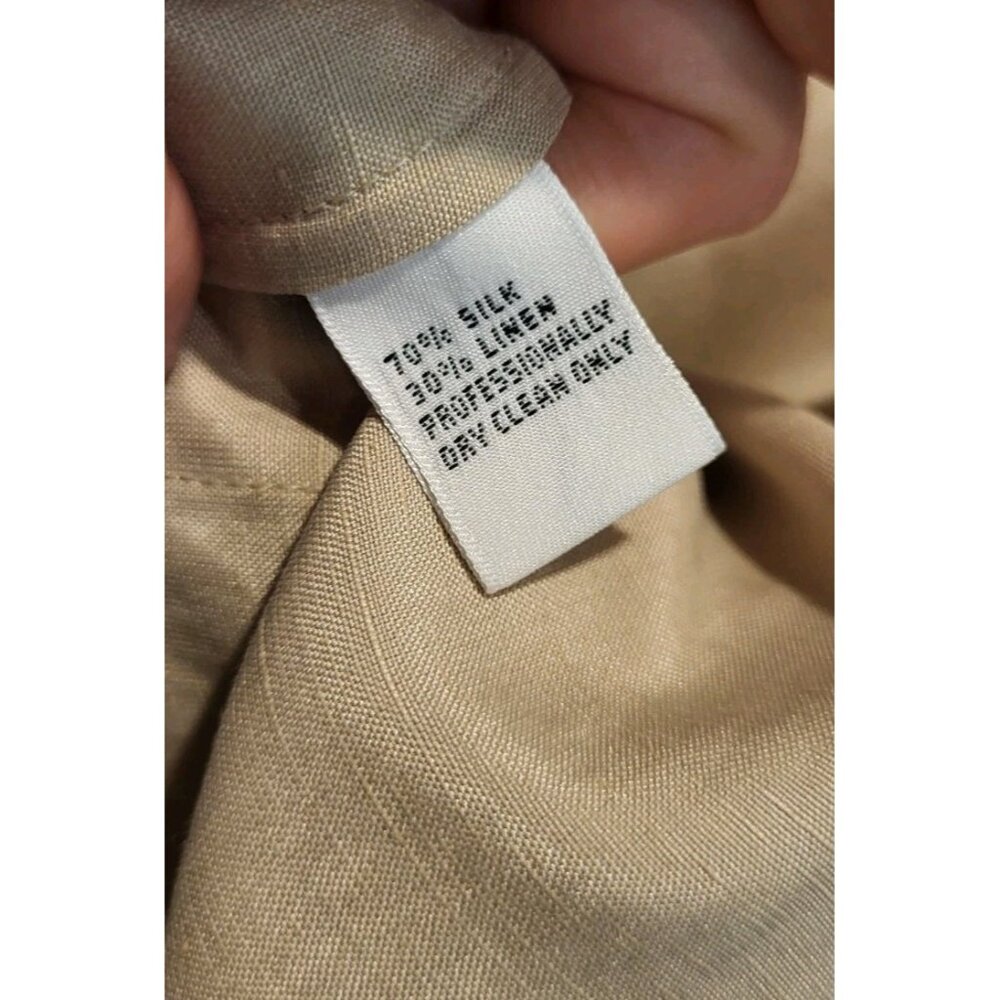 New Beige Silk Linen Long Sleeve Lightweight Button Up Top Sz 16 Minimalist - Picture 7 of 7